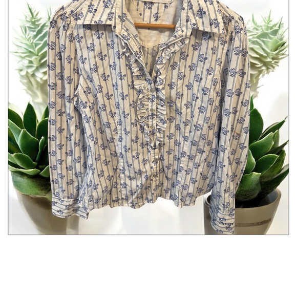 Large Tommy Hilfiger blue flower top long sleeve - Picture 1 of 3